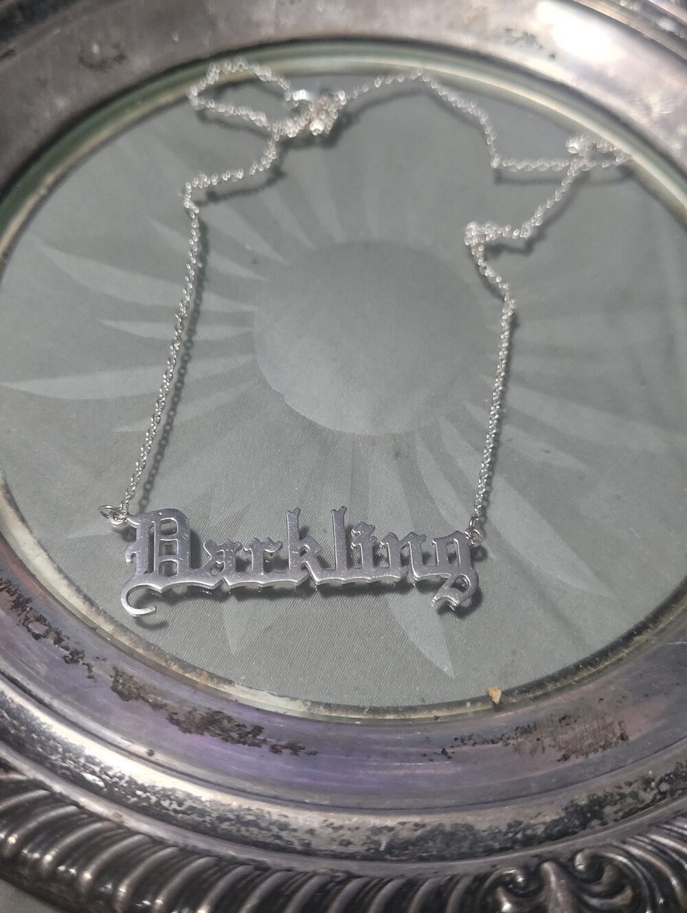 Sterling Silver "Darkling" Nameplate Necklace